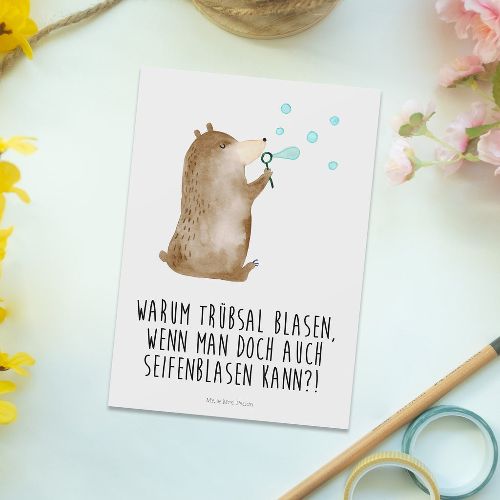 Postkarte Bär Seifenblasen Geschenkkarte, Grußkarte, Karte, Einladung, Ansichtskarte, Geburtstagskarte, Einladungskarte, Bär, Teddy, Teddybär, Seifenblasen Bär Lustig Sein Glücklich Traurig Happy