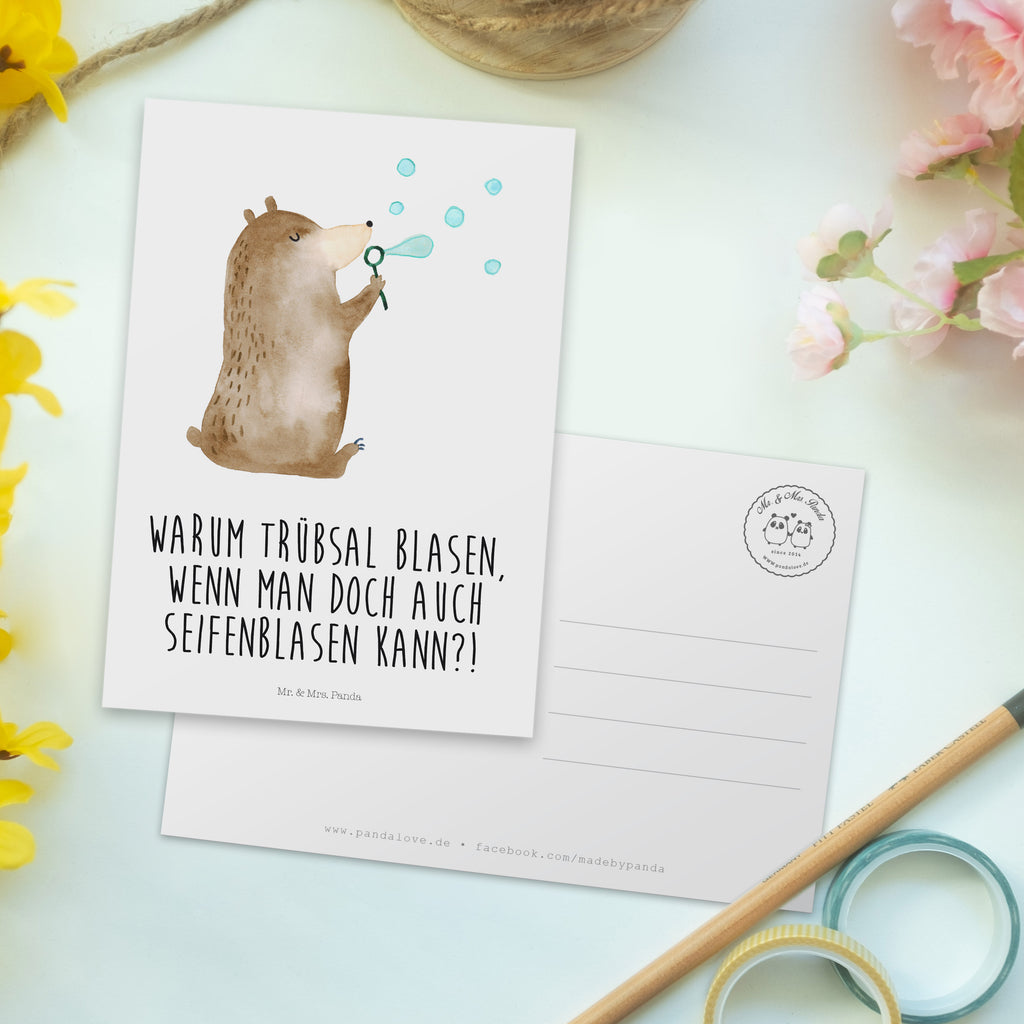 Postkarte Bär Seifenblasen Geschenkkarte, Grußkarte, Karte, Einladung, Ansichtskarte, Geburtstagskarte, Einladungskarte, Bär, Teddy, Teddybär, Seifenblasen Bär Lustig Sein Glücklich Traurig Happy