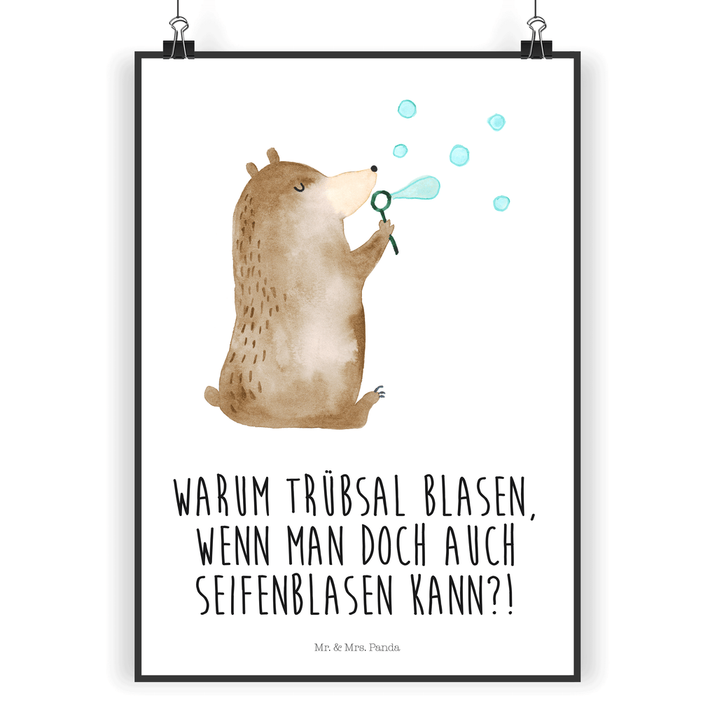 Poster Bär Seifenblasen Poster, Wandposter, Bild, Wanddeko, Küchenposter, Kinderposter, Wanddeko Bild, Raumdekoration, Wanddekoration, Handgemaltes Poster, Mr. & Mrs. Panda Poster, Designposter, Kunstdruck, Posterdruck, Bär, Teddy, Teddybär, Seifenblasen Bär Lustig Sein Glücklich Traurig Happy