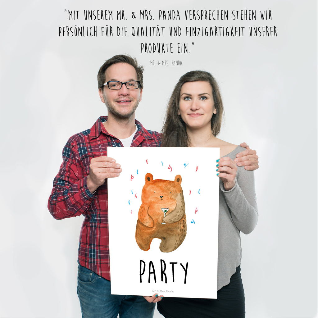 Poster Bär Party Poster, Wandposter, Bild, Wanddeko, Küchenposter, Kinderposter, Wanddeko Bild, Raumdekoration, Wanddekoration, Handgemaltes Poster, Mr. & Mrs. Panda Poster, Designposter, Kunstdruck, Posterdruck, Bär, Teddy, Teddybär, Geburtstag, Geburtstagsgeschenk, Geschenk, Party, Feiern, Abfeiern, Mitbringsel, Gute Laune, Lustig