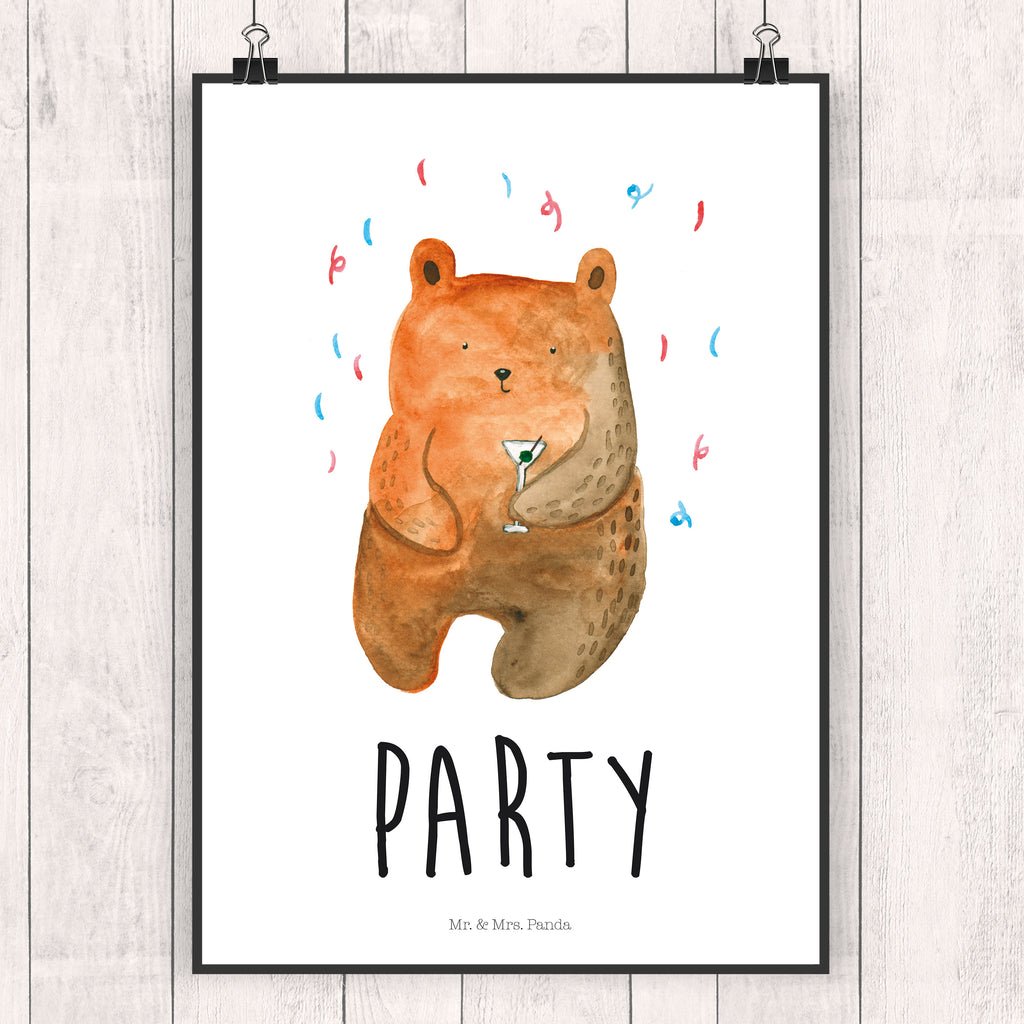 Poster Bär Party Poster, Wandposter, Bild, Wanddeko, Küchenposter, Kinderposter, Wanddeko Bild, Raumdekoration, Wanddekoration, Handgemaltes Poster, Mr. & Mrs. Panda Poster, Designposter, Kunstdruck, Posterdruck, Bär, Teddy, Teddybär, Geburtstag, Geburtstagsgeschenk, Geschenk, Party, Feiern, Abfeiern, Mitbringsel, Gute Laune, Lustig