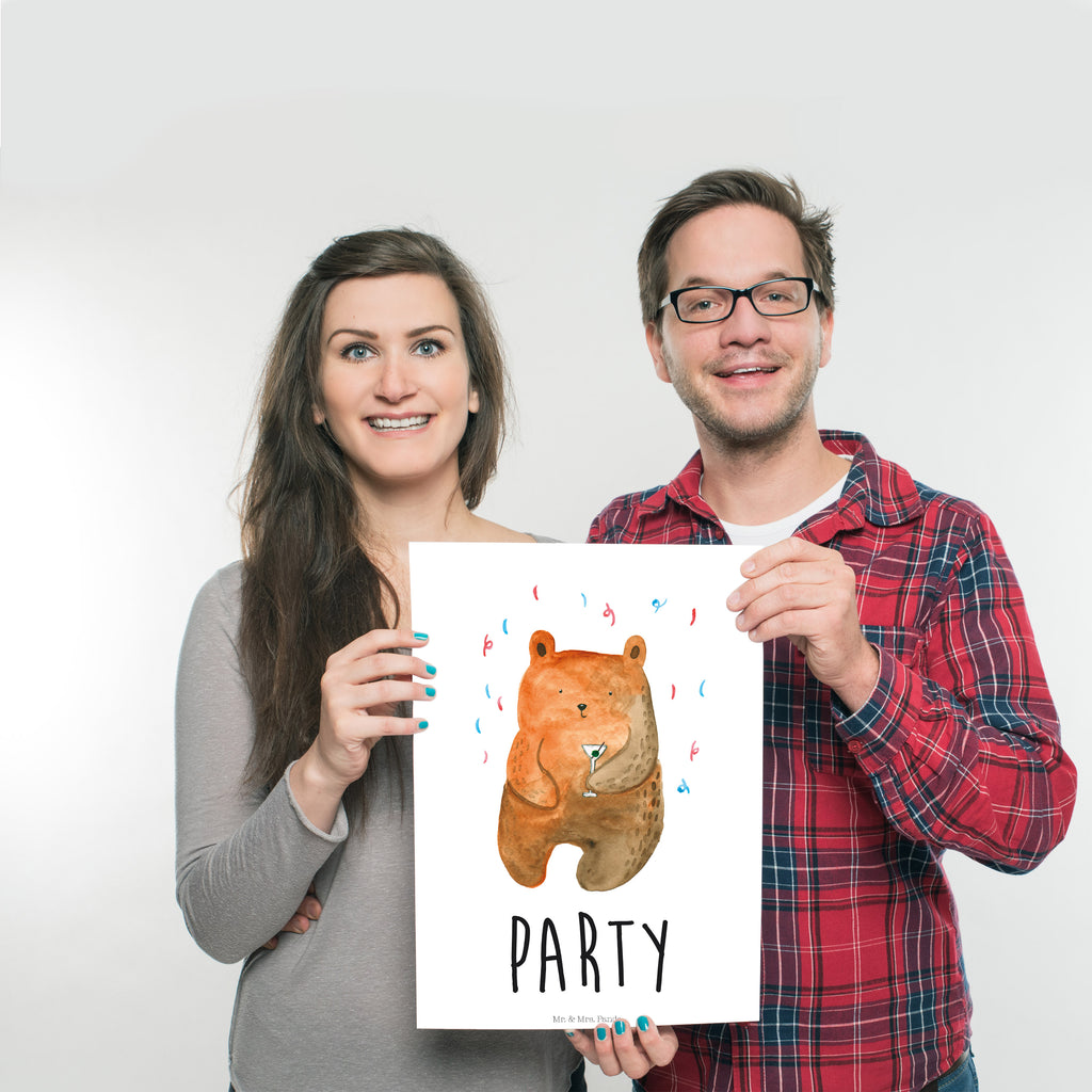 Poster Bär Party Poster, Wandposter, Bild, Wanddeko, Küchenposter, Kinderposter, Wanddeko Bild, Raumdekoration, Wanddekoration, Handgemaltes Poster, Mr. & Mrs. Panda Poster, Designposter, Kunstdruck, Posterdruck, Bär, Teddy, Teddybär, Geburtstag, Geburtstagsgeschenk, Geschenk, Party, Feiern, Abfeiern, Mitbringsel, Gute Laune, Lustig