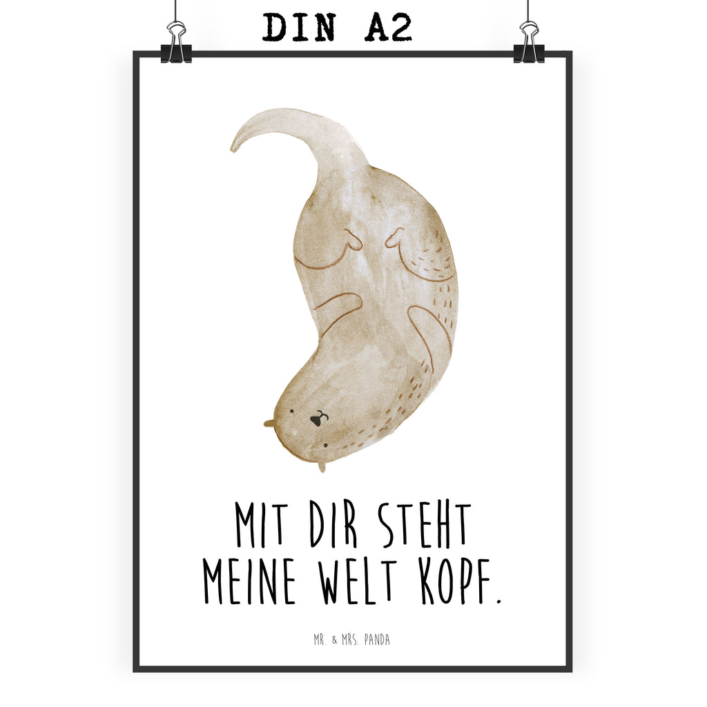 Poster Otter kopfüber Poster, Wandposter, Bild, Wanddeko, Küchenposter, Kinderposter, Wanddeko Bild, Raumdekoration, Wanddekoration, Handgemaltes Poster, Mr. & Mrs. Panda Poster, Designposter, Kunstdruck, Posterdruck, Otter, Fischotter, Seeotter, Otter Seeotter See Otter