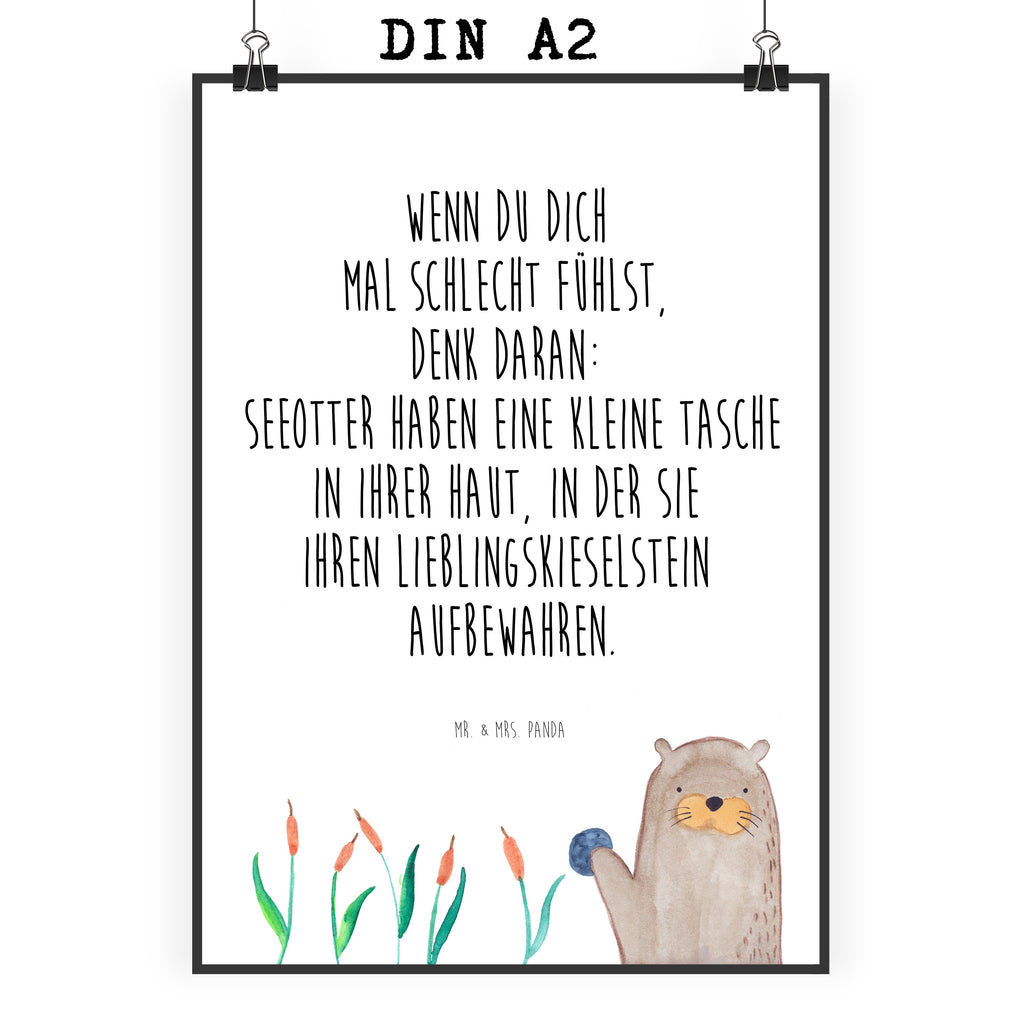 Poster Otter mit Stein Poster, Wandposter, Bild, Wanddeko, Küchenposter, Kinderposter, Wanddeko Bild, Raumdekoration, Wanddekoration, Handgemaltes Poster, Mr. & Mrs. Panda Poster, Designposter, Kunstdruck, Posterdruck, Otter, Fischotter, Seeotter, Otter Seeotter See Otter