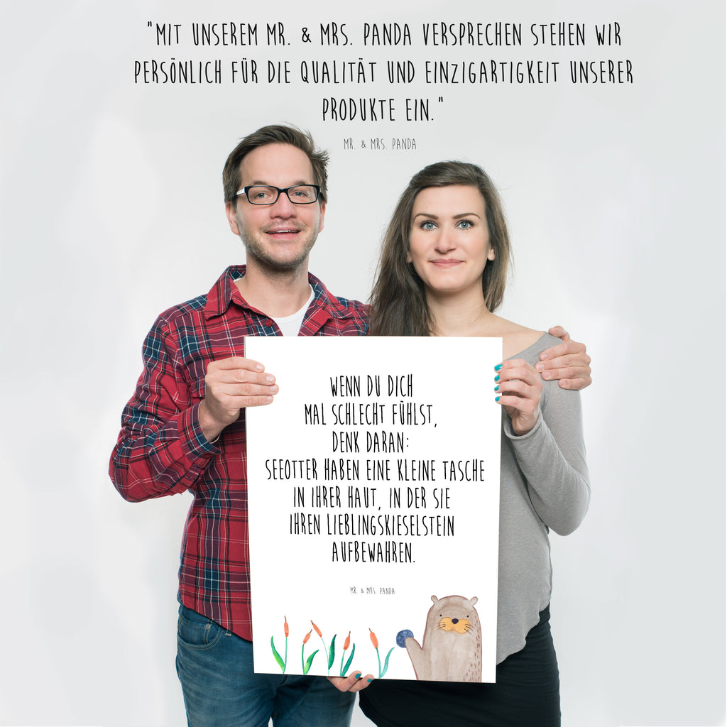 Poster Otter mit Stein Poster, Wandposter, Bild, Wanddeko, Küchenposter, Kinderposter, Wanddeko Bild, Raumdekoration, Wanddekoration, Handgemaltes Poster, Mr. & Mrs. Panda Poster, Designposter, Kunstdruck, Posterdruck, Otter, Fischotter, Seeotter, Otter Seeotter See Otter