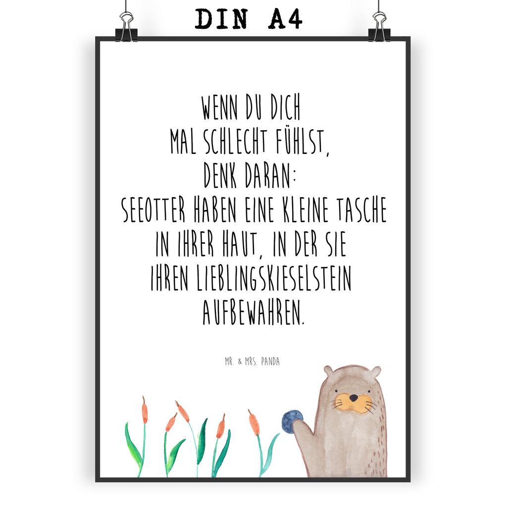 Poster Otter mit Stein Poster, Wandposter, Bild, Wanddeko, Küchenposter, Kinderposter, Wanddeko Bild, Raumdekoration, Wanddekoration, Handgemaltes Poster, Mr. & Mrs. Panda Poster, Designposter, Kunstdruck, Posterdruck, Otter, Fischotter, Seeotter, Otter Seeotter See Otter