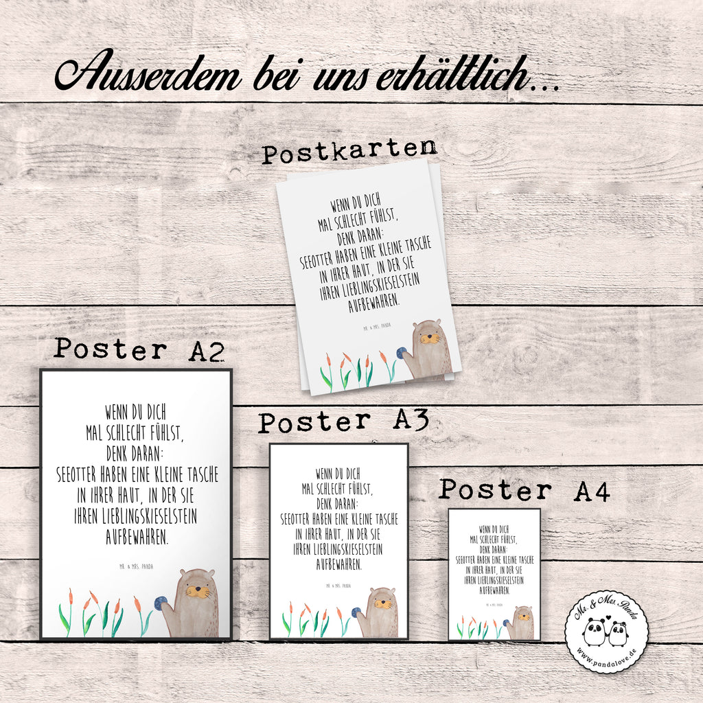 Poster Otter mit Stein Poster, Wandposter, Bild, Wanddeko, Küchenposter, Kinderposter, Wanddeko Bild, Raumdekoration, Wanddekoration, Handgemaltes Poster, Mr. & Mrs. Panda Poster, Designposter, Kunstdruck, Posterdruck, Otter, Fischotter, Seeotter, Otter Seeotter See Otter