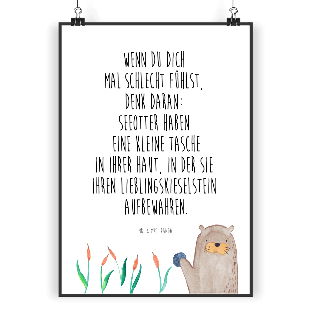 Poster Otter mit Stein Poster, Wandposter, Bild, Wanddeko, Küchenposter, Kinderposter, Wanddeko Bild, Raumdekoration, Wanddekoration, Handgemaltes Poster, Mr. & Mrs. Panda Poster, Designposter, Kunstdruck, Posterdruck, Otter, Fischotter, Seeotter, Otter Seeotter See Otter