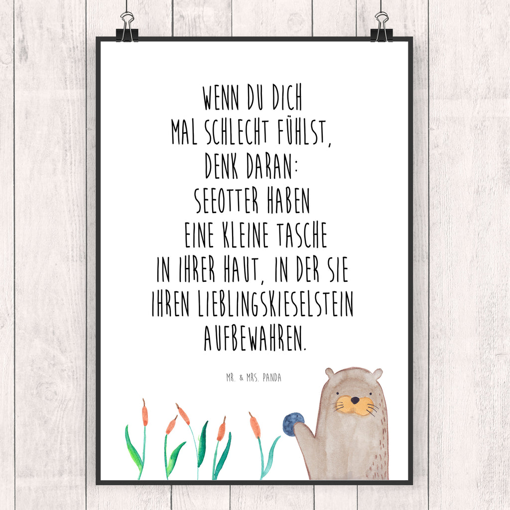 Poster Otter mit Stein Poster, Wandposter, Bild, Wanddeko, Küchenposter, Kinderposter, Wanddeko Bild, Raumdekoration, Wanddekoration, Handgemaltes Poster, Mr. & Mrs. Panda Poster, Designposter, Kunstdruck, Posterdruck, Otter, Fischotter, Seeotter, Otter Seeotter See Otter
