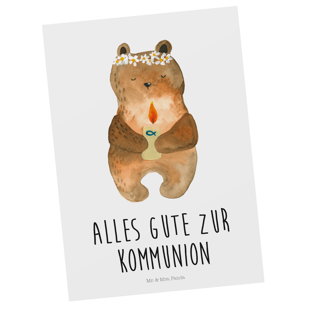 Postkarte Kommunion-Bär Geschenkkarte, Grußkarte, Karte, Einladung, Ansichtskarte, Geburtstagskarte, Einladungskarte, Dankeskarte, Bär, Teddy, Teddybär, Kommunion, Gottes Segen, Taufkerze, katholisch