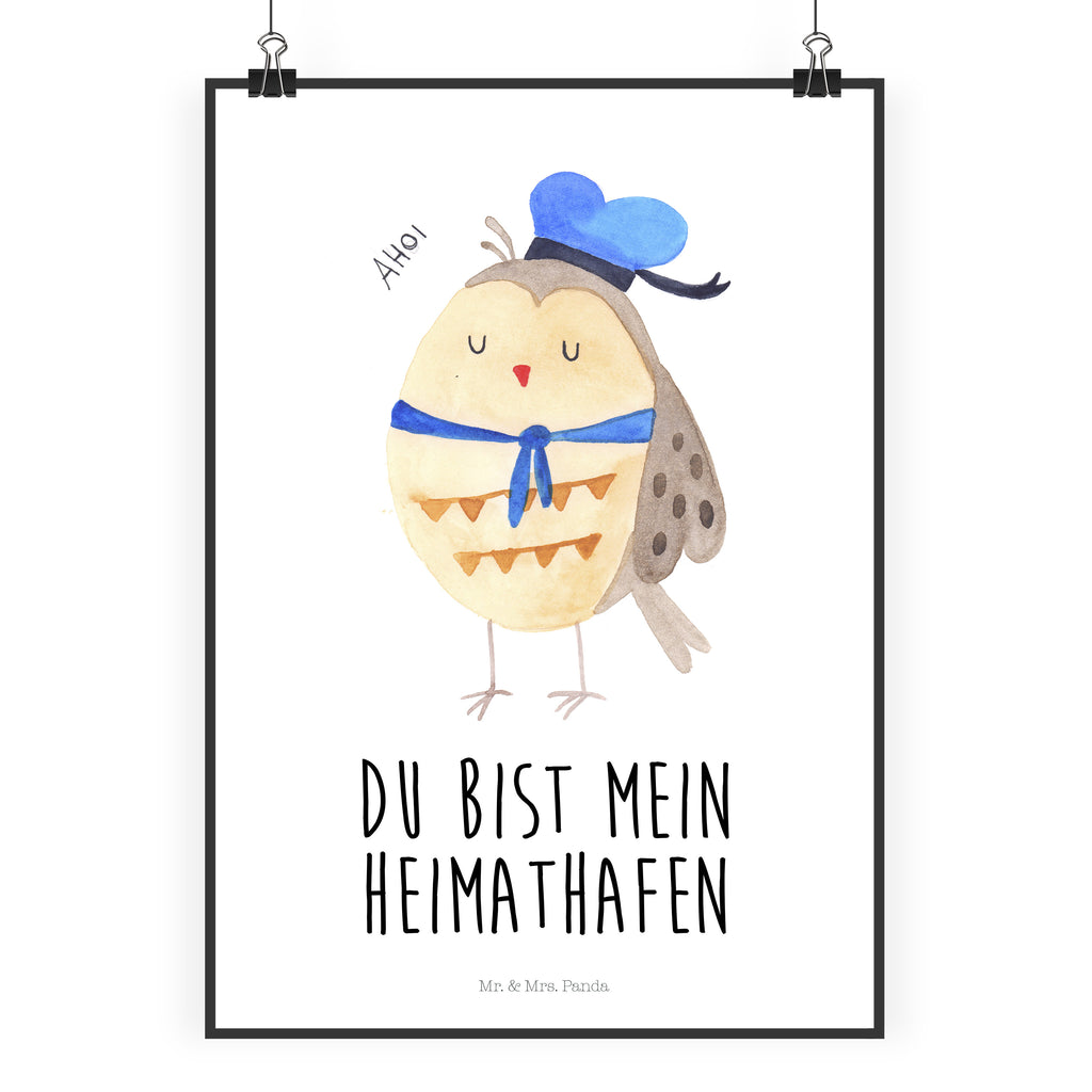 Poster Eule Matrosen Poster, Wandposter, Bild, Wanddeko, Küchenposter, Kinderposter, Wanddeko Bild, Raumdekoration, Wanddekoration, Handgemaltes Poster, Mr. & Mrs. Panda Poster, Designposter, Kunstdruck, Posterdruck, Eule, Eule Spruch, Eule Deko, Owl, Wortspiel lustig, Matrose, Freundin, Ehe, Seefahrer, Heimathafen, Hochzeitstag Geschenk