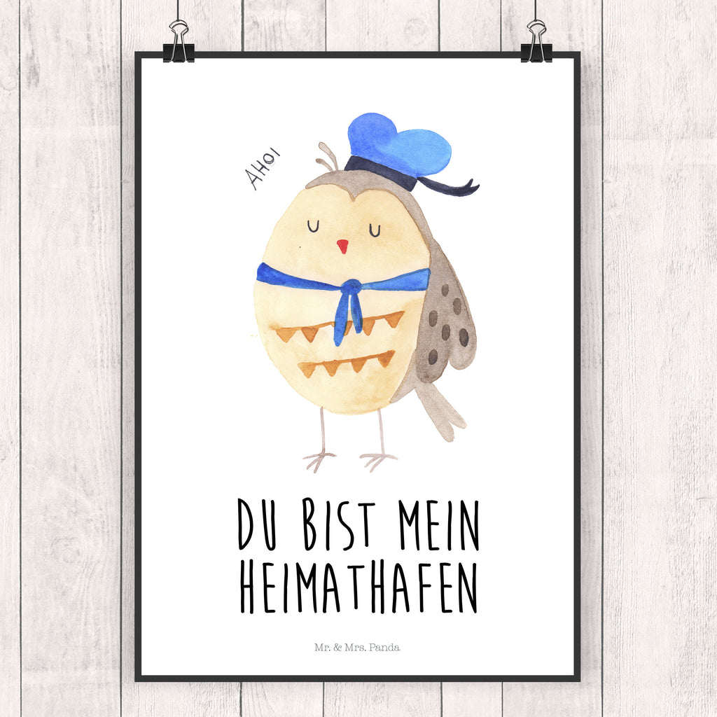 Poster Eule Matrosen Poster, Wandposter, Bild, Wanddeko, Küchenposter, Kinderposter, Wanddeko Bild, Raumdekoration, Wanddekoration, Handgemaltes Poster, Mr. & Mrs. Panda Poster, Designposter, Kunstdruck, Posterdruck, Eule, Eule Spruch, Eule Deko, Owl, Wortspiel lustig, Matrose, Freundin, Ehe, Seefahrer, Heimathafen, Hochzeitstag Geschenk