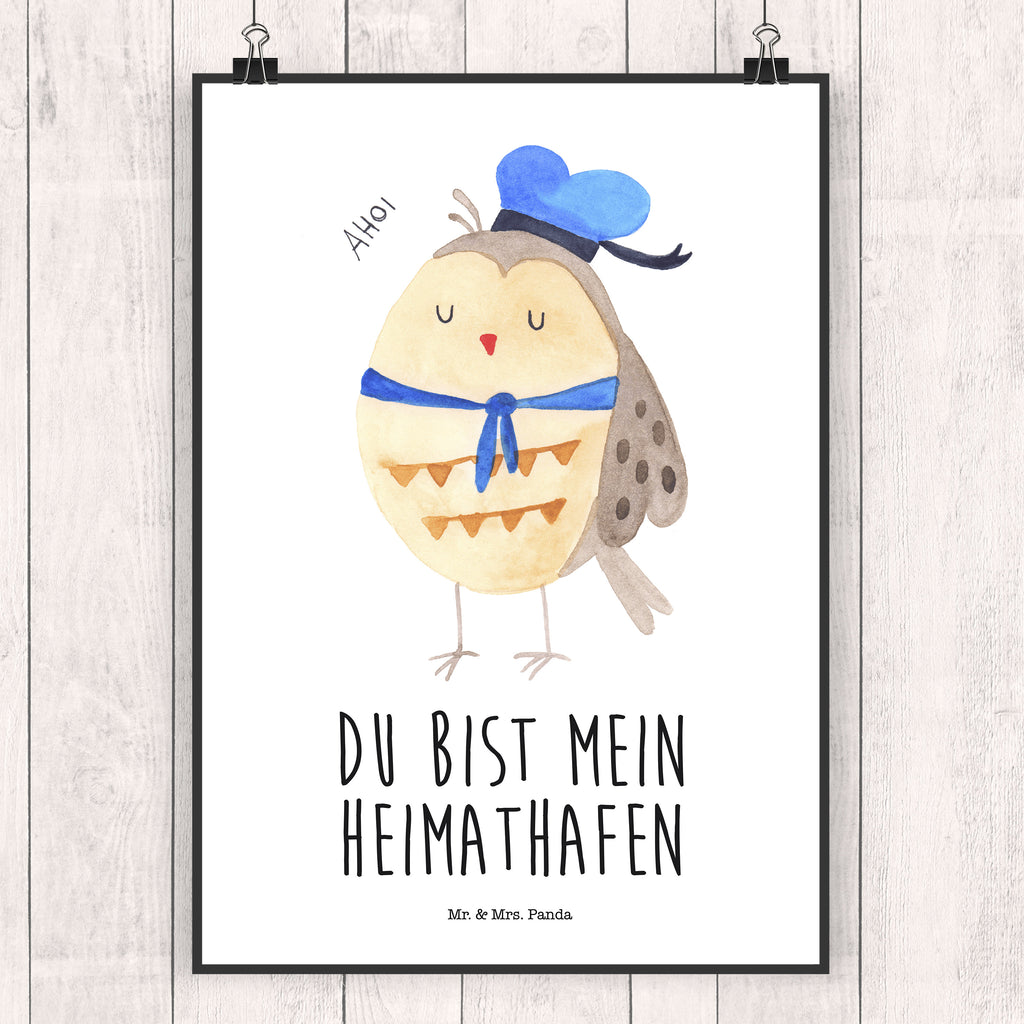 Poster Eule Matrosen Poster, Wandposter, Bild, Wanddeko, Küchenposter, Kinderposter, Wanddeko Bild, Raumdekoration, Wanddekoration, Handgemaltes Poster, Mr. & Mrs. Panda Poster, Designposter, Kunstdruck, Posterdruck, Eule, Eule Spruch, Eule Deko, Owl, Wortspiel lustig, Matrose, Freundin, Ehe, Seefahrer, Heimathafen, Hochzeitstag Geschenk