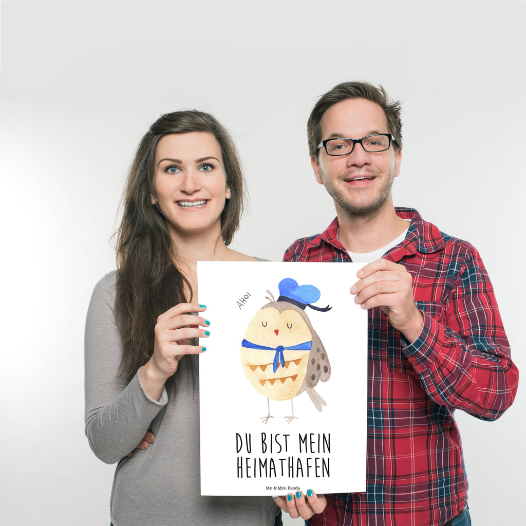 Poster Eule Matrosen Poster, Wandposter, Bild, Wanddeko, Küchenposter, Kinderposter, Wanddeko Bild, Raumdekoration, Wanddekoration, Handgemaltes Poster, Mr. & Mrs. Panda Poster, Designposter, Kunstdruck, Posterdruck, Eule, Eule Spruch, Eule Deko, Owl, Wortspiel lustig, Matrose, Freundin, Ehe, Seefahrer, Heimathafen, Hochzeitstag Geschenk