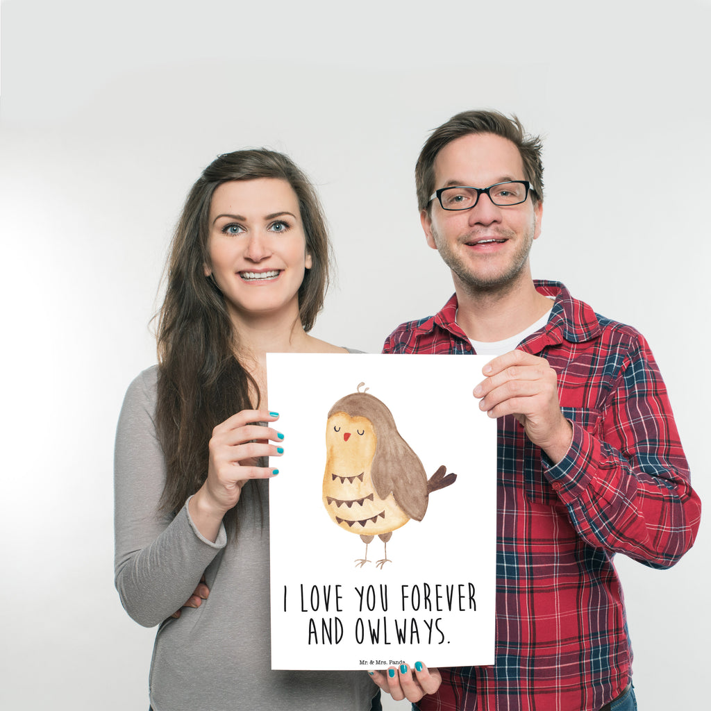Poster Eule Zufrieden Poster, Wandposter, Bild, Wanddeko, Küchenposter, Kinderposter, Wanddeko Bild, Raumdekoration, Wanddekoration, Handgemaltes Poster, Mr. & Mrs. Panda Poster, Designposter, Kunstdruck, Posterdruck, Eule, Eule Spruch, Eule deko, Owl, Liebe Spruch, Romantisch, Wortspiel lustig, Spruch schön, Geschenk Hochzeitstag