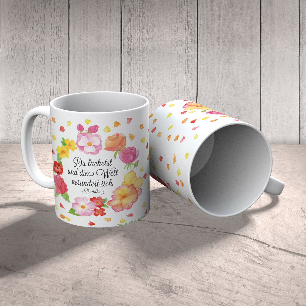 Tasse Du Lächelst Lächele, Welt verändert sich, Zitat Buddha, Lachen Spruch, glücklich sein, Zitat schön, Geschenk Freundin, Spruch positiv Becher, Kaffeetasse, Kaffeebecher, Tee, Frühstück, Büro  Blumen Deko, Frühlings Deko, Sommer Deko, Dekoration, positive Botschaft, Naturliebhaber, Outdoor, Natur, Abenteuer
