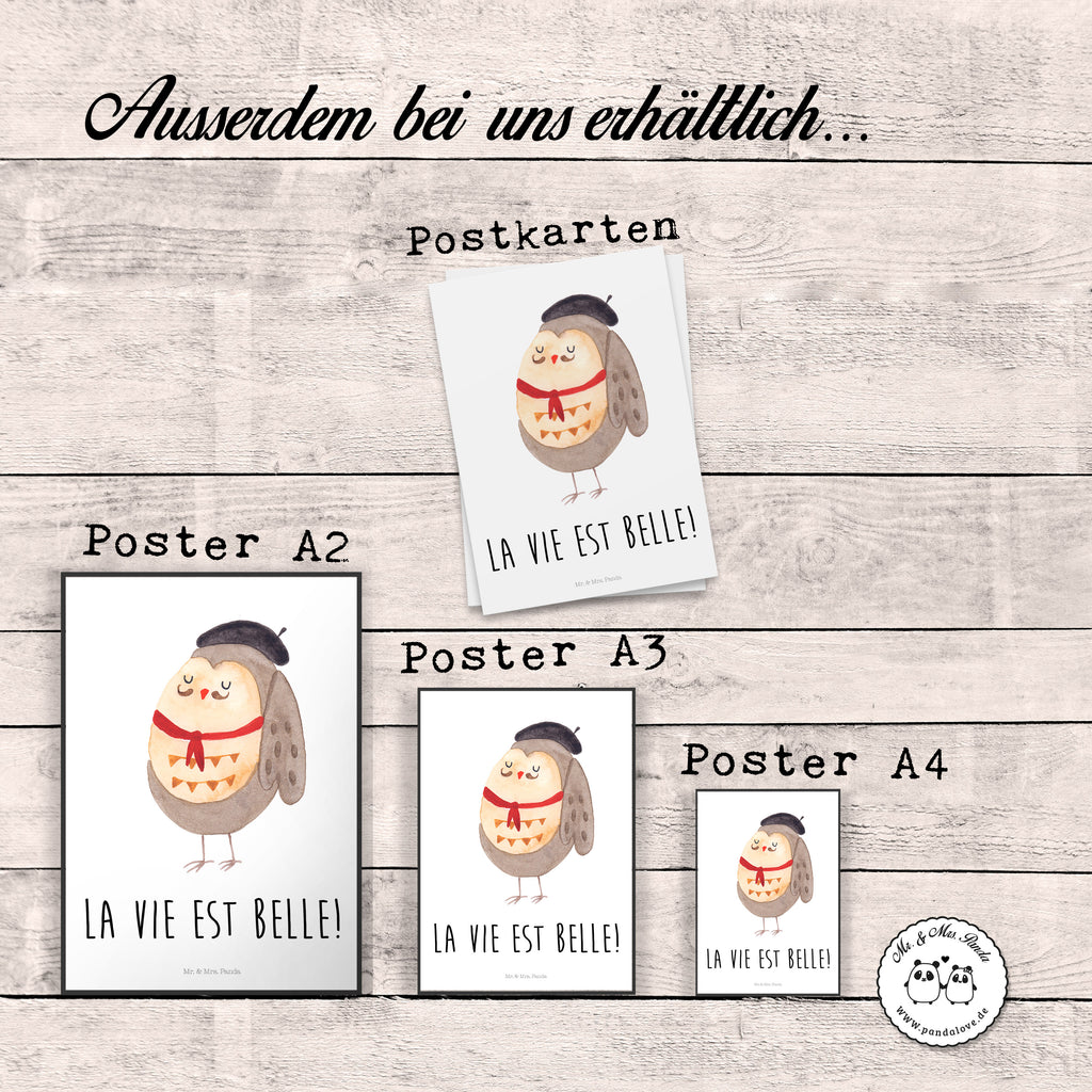 Poster Eule Französisch Poster, Wandposter, Bild, Wanddeko, Küchenposter, Kinderposter, Wanddeko Bild, Raumdekoration, Wanddekoration, Handgemaltes Poster, Mr. & Mrs. Panda Poster, Designposter, Kunstdruck, Posterdruck, Eule, Eulen, Eule Deko, Owl, hibou, La vie est belle, das Leben ist schön, Spruch schön, Spruch Französisch, Frankreich