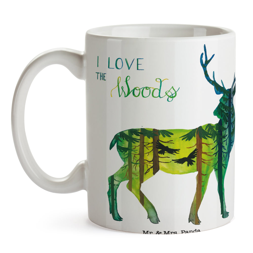 Tasse Hirsch I love the woods Wald, woods, Hirsch,  Becher, Kaffeetasse, Kaffeebecher, Tee, Frühstück, Büro  Blumen Deko, Frühlings Deko, Sommer Deko, Dekoration, positive Botschaft, Naturliebhaber, Outdoor, Natur, Abenteuer