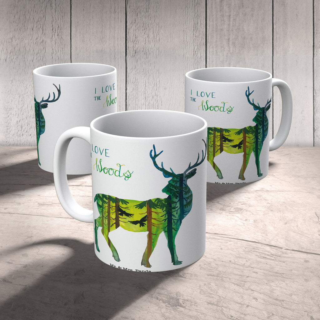 Tasse Hirsch I love the woods Wald, woods, Hirsch,  Becher, Kaffeetasse, Kaffeebecher, Tee, Frühstück, Büro  Blumen Deko, Frühlings Deko, Sommer Deko, Dekoration, positive Botschaft, Naturliebhaber, Outdoor, Natur, Abenteuer
