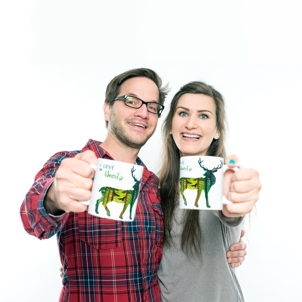 Tasse Hirsch I love the woods Wald, woods, Hirsch,  Becher, Kaffeetasse, Kaffeebecher, Tee, Frühstück, Büro  Blumen Deko, Frühlings Deko, Sommer Deko, Dekoration, positive Botschaft, Naturliebhaber, Outdoor, Natur, Abenteuer