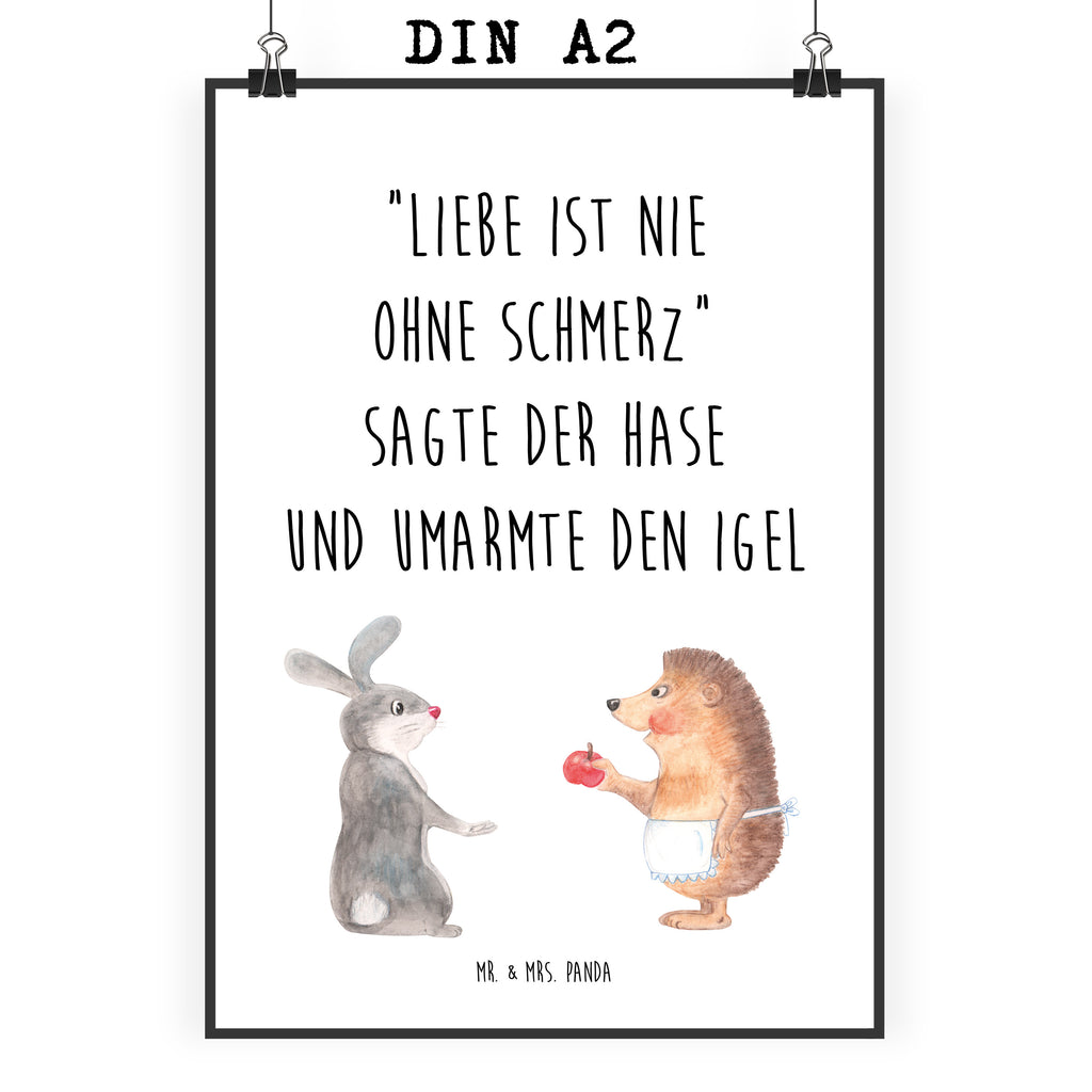 Poster Liebe ist nie ohne Schmerz Poster, Wandposter, Bild, Wanddeko, Küchenposter, Kinderposter, Wanddeko Bild, Raumdekoration, Wanddekoration, Handgemaltes Poster, Mr. & Mrs. Panda Poster, Designposter, Kunstdruck, Posterdruck, Tiermotive, Gute Laune, lustige Sprüche, Tiere, Igel und Hase, Igel, Hase, Liebe Spruch, Liebeskummer Geschenk, Herzschmerz, Trösten, Trennungsschmerz, Spruch romantisch