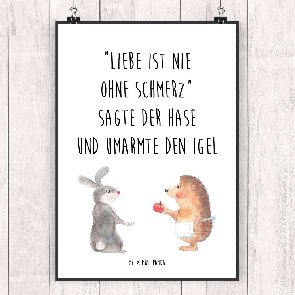 Poster Liebe ist nie ohne Schmerz Poster, Wandposter, Bild, Wanddeko, Küchenposter, Kinderposter, Wanddeko Bild, Raumdekoration, Wanddekoration, Handgemaltes Poster, Mr. & Mrs. Panda Poster, Designposter, Kunstdruck, Posterdruck, Tiermotive, Gute Laune, lustige Sprüche, Tiere, Igel und Hase, Igel, Hase, Liebe Spruch, Liebeskummer Geschenk, Herzschmerz, Trösten, Trennungsschmerz, Spruch romantisch