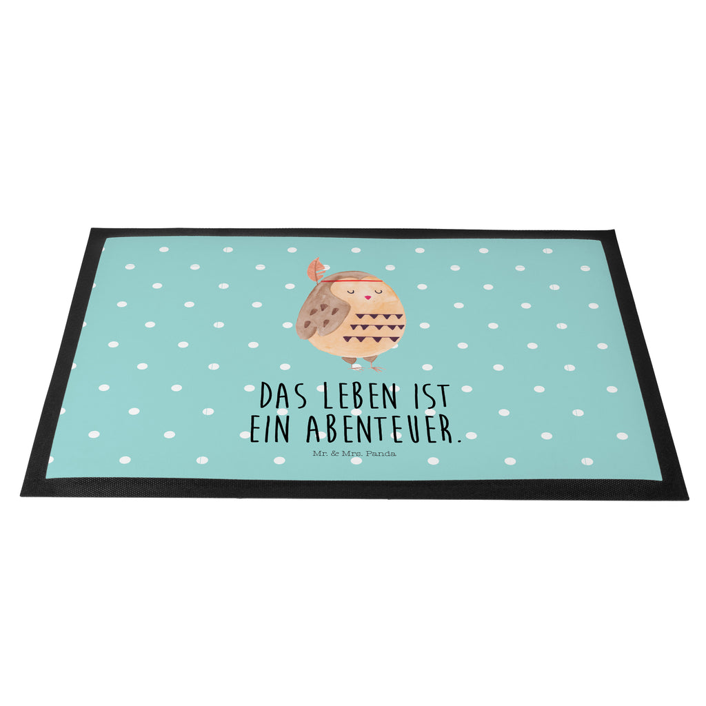 Fußmatte Eule Federschmuck Eule, Eule Deko, Owl, Das Leben ist ein Abenteuer, Reisespruch, Federschmuck, Dekoration  Türvorleger, Schmutzmatte, Fußabtreter, Matte, Schmutzfänger, Fußabstreifer, Schmutzfangmatte, Türmatte, Motivfußmatte,  Haustürmatte, Vorleger  Eule