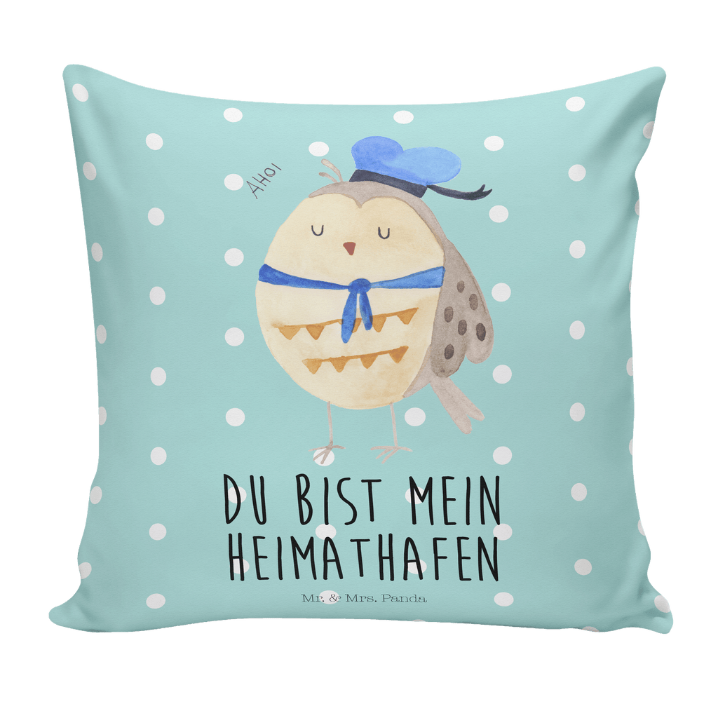 40x40 Kissen Eule Matrosen Kissenhülle, Kopfkissen, Sofakissen, Dekokissen, Motivkissen, Eule, Eule Spruch, Eule Deko, Owl, Wortspiel lustig, Matrose, Freundin, Ehe, Seefahrer, Heimathafen, Hochzeitstag Geschenk