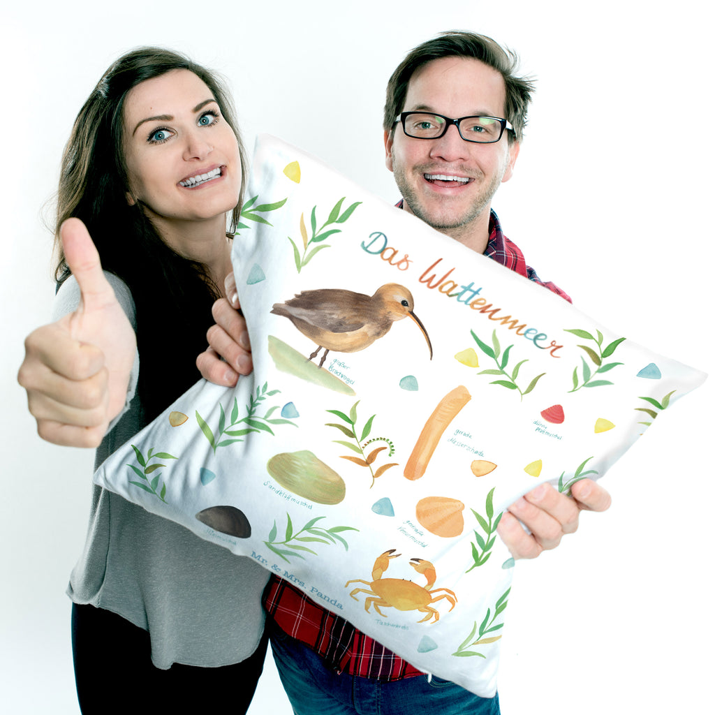 40x40 Kissen Wattenmeer Kissenhülle, Kopfkissen, Sofakissen, Dekokissen, Motivkissen, Blumen Deko, Frühlings Deko, Sommer Deko, Dekoration, positive Botschaft, Naturliebhaber, Outdoor, Natur, Abenteuer, Wattenmeer, Vögel, Meer, See, Nordsee, Ostsee, Muschel, Natur Motiv, Watt, Deko Badezimmer, Ebbe, Flut, Geschenk Maritim