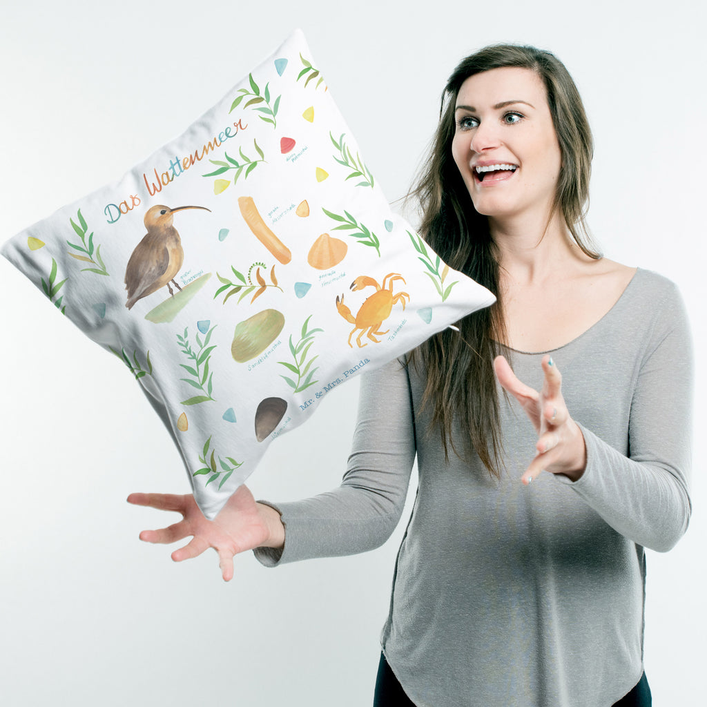 40x40 Kissen Wattenmeer Kissenhülle, Kopfkissen, Sofakissen, Dekokissen, Motivkissen, Blumen Deko, Frühlings Deko, Sommer Deko, Dekoration, positive Botschaft, Naturliebhaber, Outdoor, Natur, Abenteuer, Wattenmeer, Vögel, Meer, See, Nordsee, Ostsee, Muschel, Natur Motiv, Watt, Deko Badezimmer, Ebbe, Flut, Geschenk Maritim