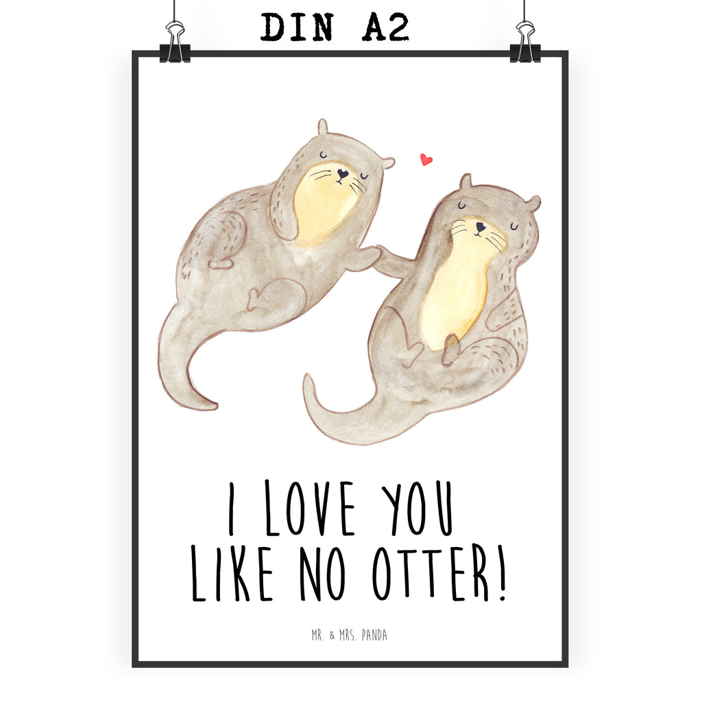 Poster Otter händchenhaltend Poster, Wandposter, Bild, Wanddeko, Küchenposter, Kinderposter, Wanddeko Bild, Raumdekoration, Wanddekoration, Handgemaltes Poster, Mr. & Mrs. Panda Poster, Designposter, Kunstdruck, Posterdruck, Otter, Fischotter, Seeotter, Otter Seeotter See Otter