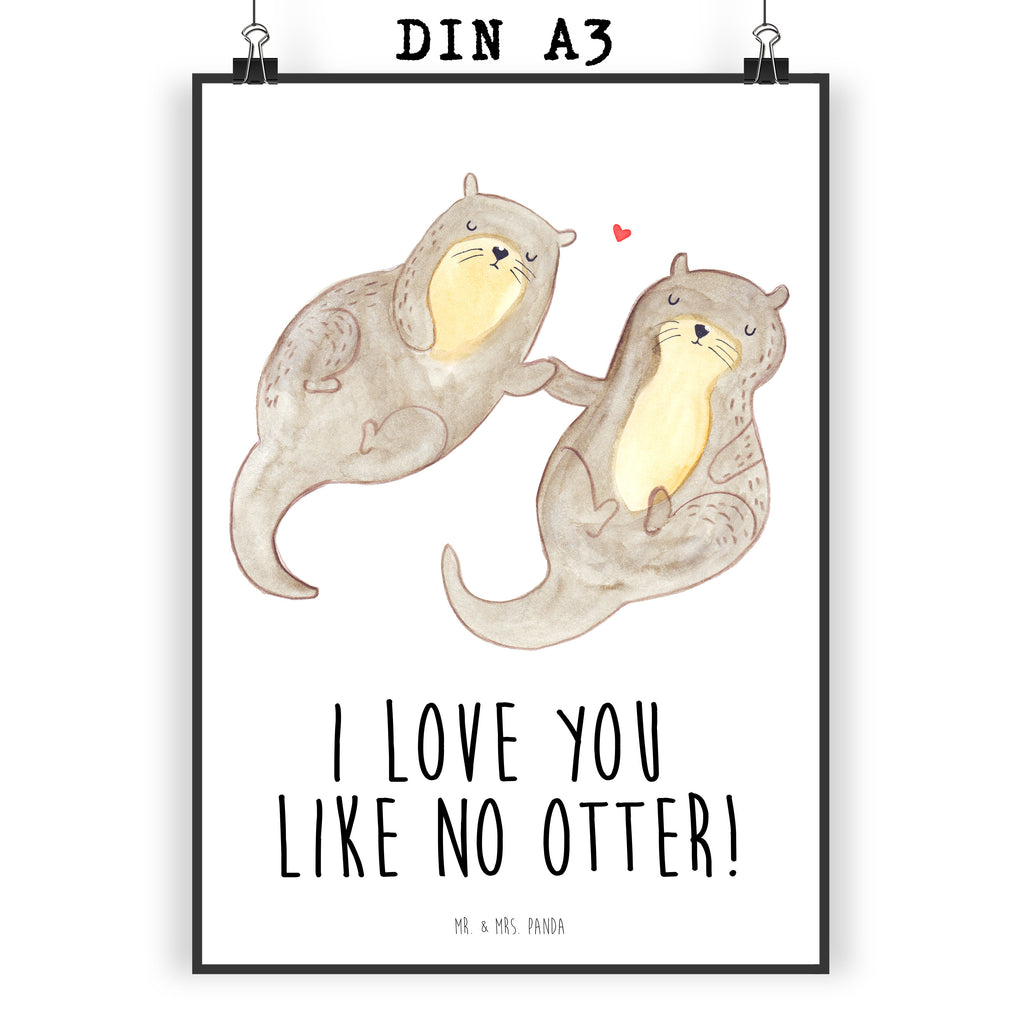 Poster Otter händchenhaltend Poster, Wandposter, Bild, Wanddeko, Küchenposter, Kinderposter, Wanddeko Bild, Raumdekoration, Wanddekoration, Handgemaltes Poster, Mr. & Mrs. Panda Poster, Designposter, Kunstdruck, Posterdruck, Otter, Fischotter, Seeotter, Otter Seeotter See Otter
