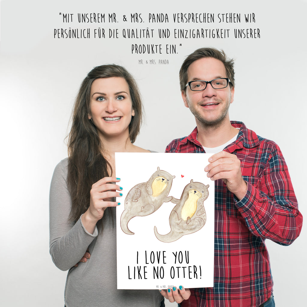 Poster Otter händchenhaltend Poster, Wandposter, Bild, Wanddeko, Küchenposter, Kinderposter, Wanddeko Bild, Raumdekoration, Wanddekoration, Handgemaltes Poster, Mr. & Mrs. Panda Poster, Designposter, Kunstdruck, Posterdruck, Otter, Fischotter, Seeotter, Otter Seeotter See Otter