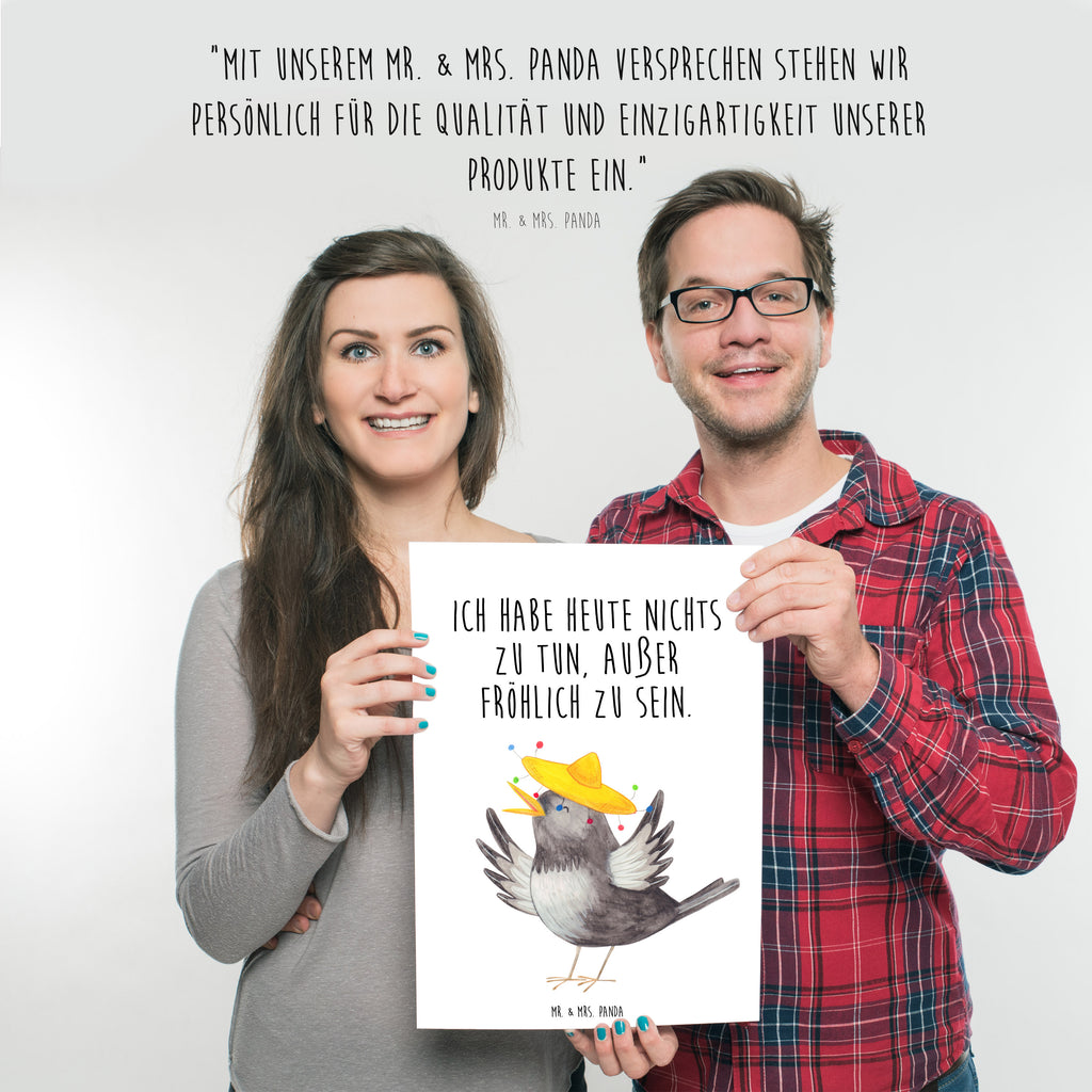 Poster Rabe mit Sombrero Poster, Wandposter, Bild, Wanddeko, Küchenposter, Kinderposter, Wanddeko Bild, Raumdekoration, Wanddekoration, Handgemaltes Poster, Mr. & Mrs. Panda Poster, Designposter, Kunstdruck, Posterdruck, Tiermotive, Gute Laune, lustige Sprüche, Tiere, Rabe, Vogel, Vögel, Spruch positiv, fröhlich sein, glücklich sein, Glück Spruch, froh, Elster, Motivation