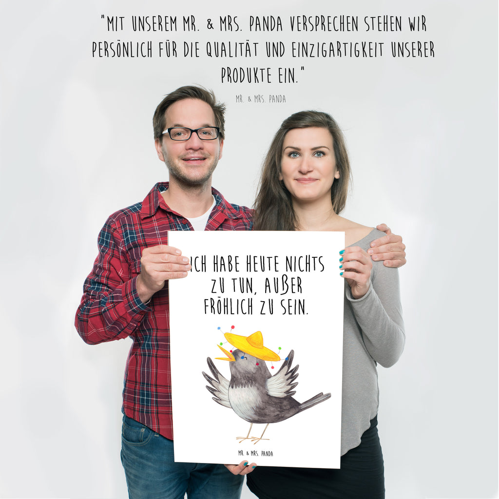 Poster Rabe mit Sombrero Poster, Wandposter, Bild, Wanddeko, Küchenposter, Kinderposter, Wanddeko Bild, Raumdekoration, Wanddekoration, Handgemaltes Poster, Mr. & Mrs. Panda Poster, Designposter, Kunstdruck, Posterdruck, Tiermotive, Gute Laune, lustige Sprüche, Tiere, Rabe, Vogel, Vögel, Spruch positiv, fröhlich sein, glücklich sein, Glück Spruch, froh, Elster, Motivation