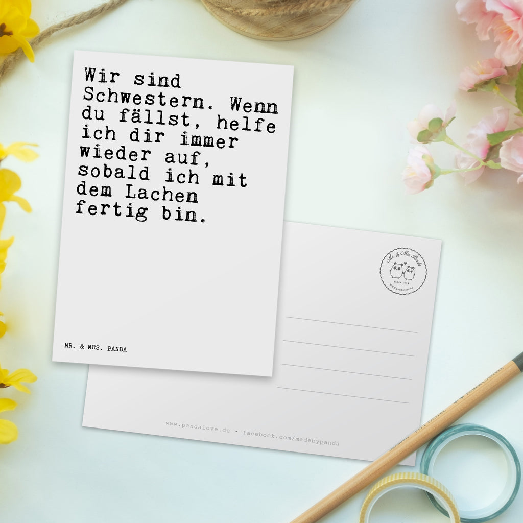 Postkarte Sprüche und Zitate Wir sind Schwestern. Wenn du fällst, helfe ich dir immer wieder auf, sobald ich mit dem Lachen fertig bin. Geschenkkarte, Grußkarte, Karte, Einladung, Ansichtskarte, Geburtstagskarte, Einladungskarte, Dankeskarte, Spruch, Sprüche, lustig, Weisheiten, Zitate, Spruch Sprüche Weisheiten Zitate Lustig Weisheit Worte