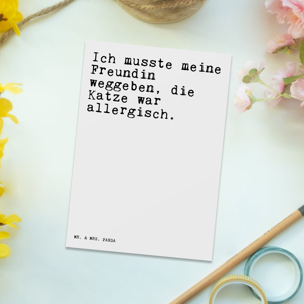 Postkarte Sprüche und Zitate Ich musste meine Freundin weggeben, die Katze war allergisch. Geschenkkarte, Grußkarte, Karte, Einladung, Ansichtskarte, Geburtstagskarte, Einladungskarte, Spruch, Sprüche, lustig, Weisheiten, Zitate, Spruch Sprüche Weisheiten Zitate Lustig Weisheit Worte