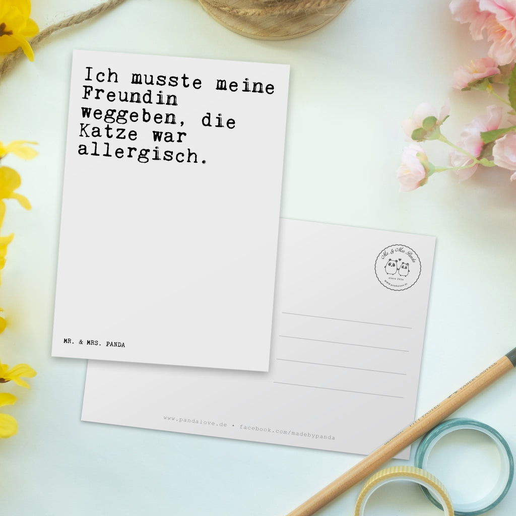 Postkarte Sprüche und Zitate Ich musste meine Freundin weggeben, die Katze war allergisch. Geschenkkarte, Grußkarte, Karte, Einladung, Ansichtskarte, Geburtstagskarte, Einladungskarte, Spruch, Sprüche, lustig, Weisheiten, Zitate, Spruch Sprüche Weisheiten Zitate Lustig Weisheit Worte