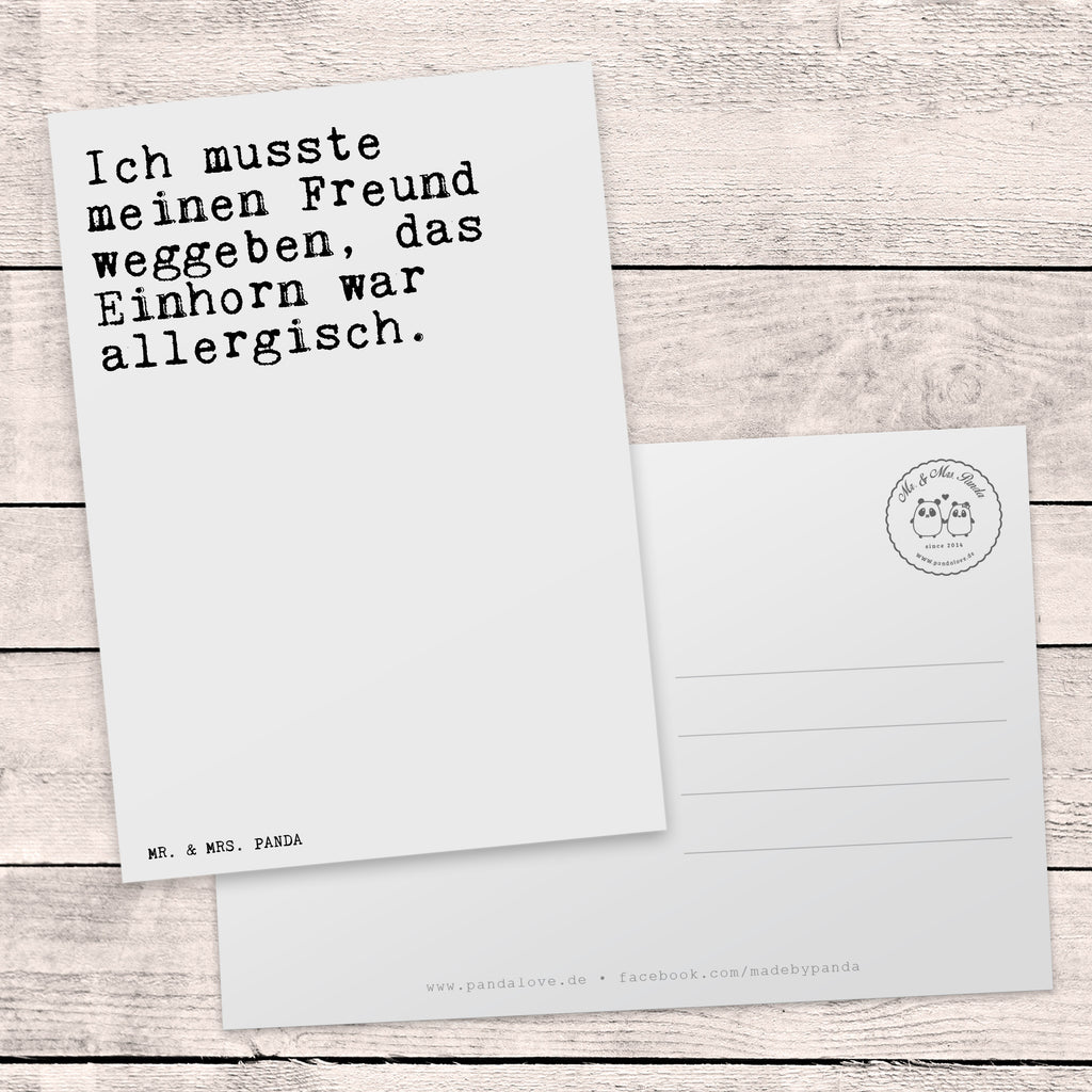 Postkarte Sprüche und Zitate Ich musste meinen Freund weggeben, das Einhorn war allergisch. Geschenkkarte, Grußkarte, Karte, Einladung, Ansichtskarte, Geburtstagskarte, Einladungskarte, Dankeskarte, Spruch, Sprüche, lustig, Weisheiten, Zitate, Spruch Sprüche Weisheiten Zitate Lustig Weisheit Worte