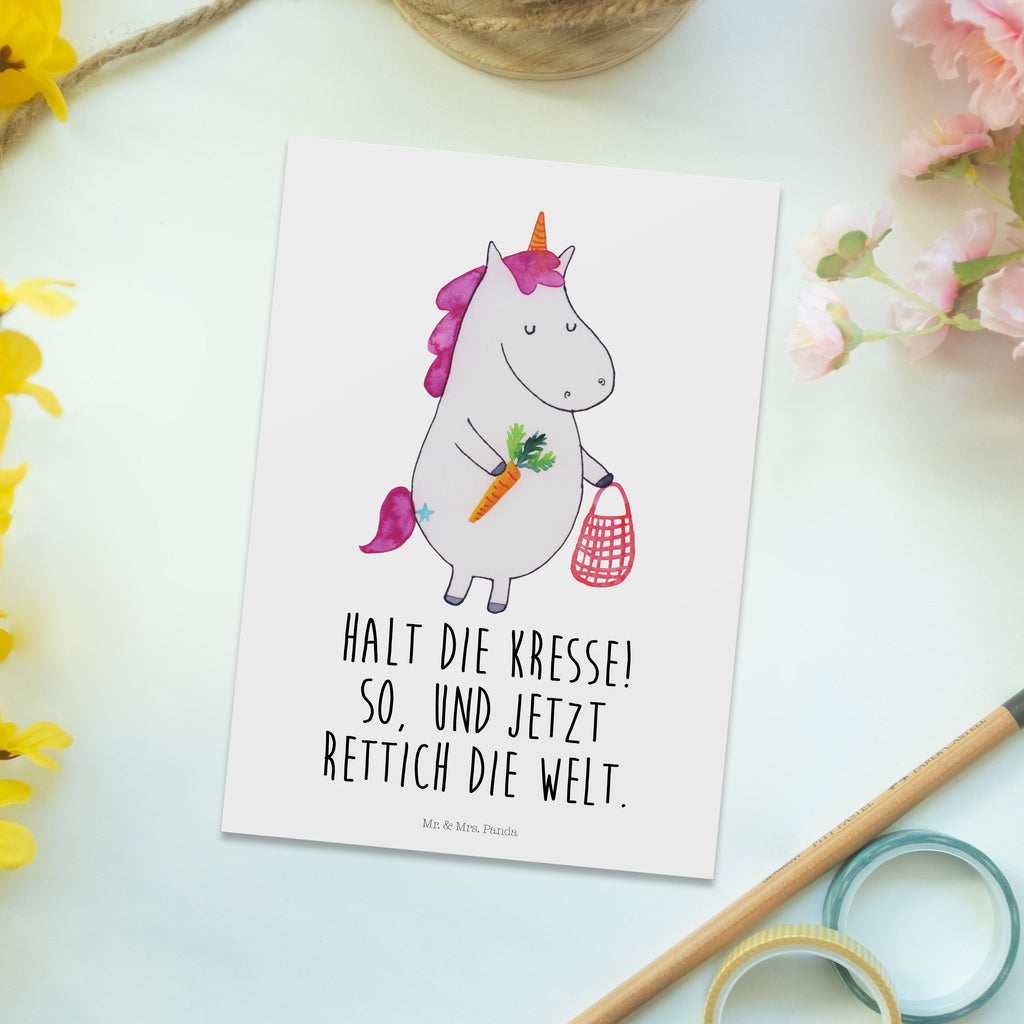 Postkarte Einhorn Gemüse Geschenkkarte, Grußkarte, Karte, Einladung, Ansichtskarte, Geburtstagskarte, Einladungskarte, Einhorn, Einhörner, Einhorn Deko, Pegasus, Unicorn, Biomarkt, Bio, Gemüse, Wochenmarkt