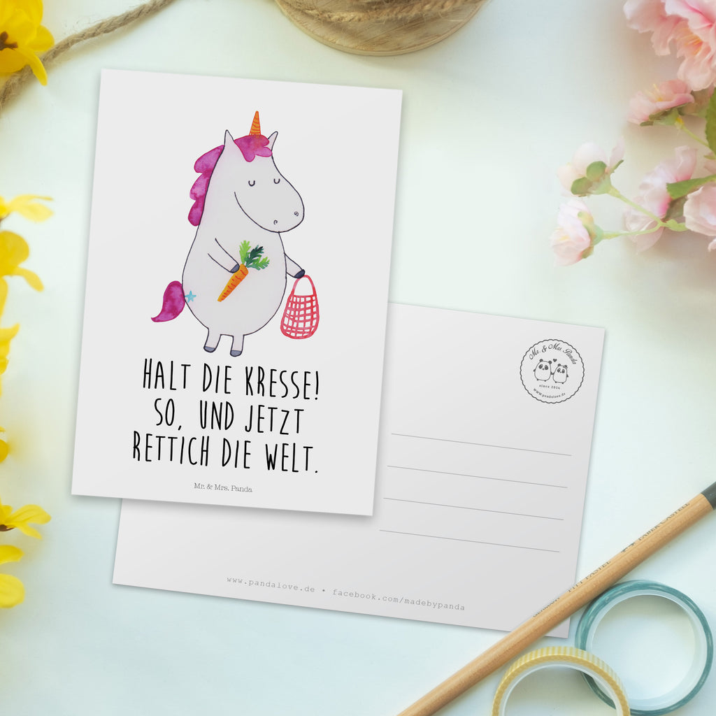 Postkarte Einhorn Gemüse Geschenkkarte, Grußkarte, Karte, Einladung, Ansichtskarte, Geburtstagskarte, Einladungskarte, Einhorn, Einhörner, Einhorn Deko, Pegasus, Unicorn, Biomarkt, Bio, Gemüse, Wochenmarkt