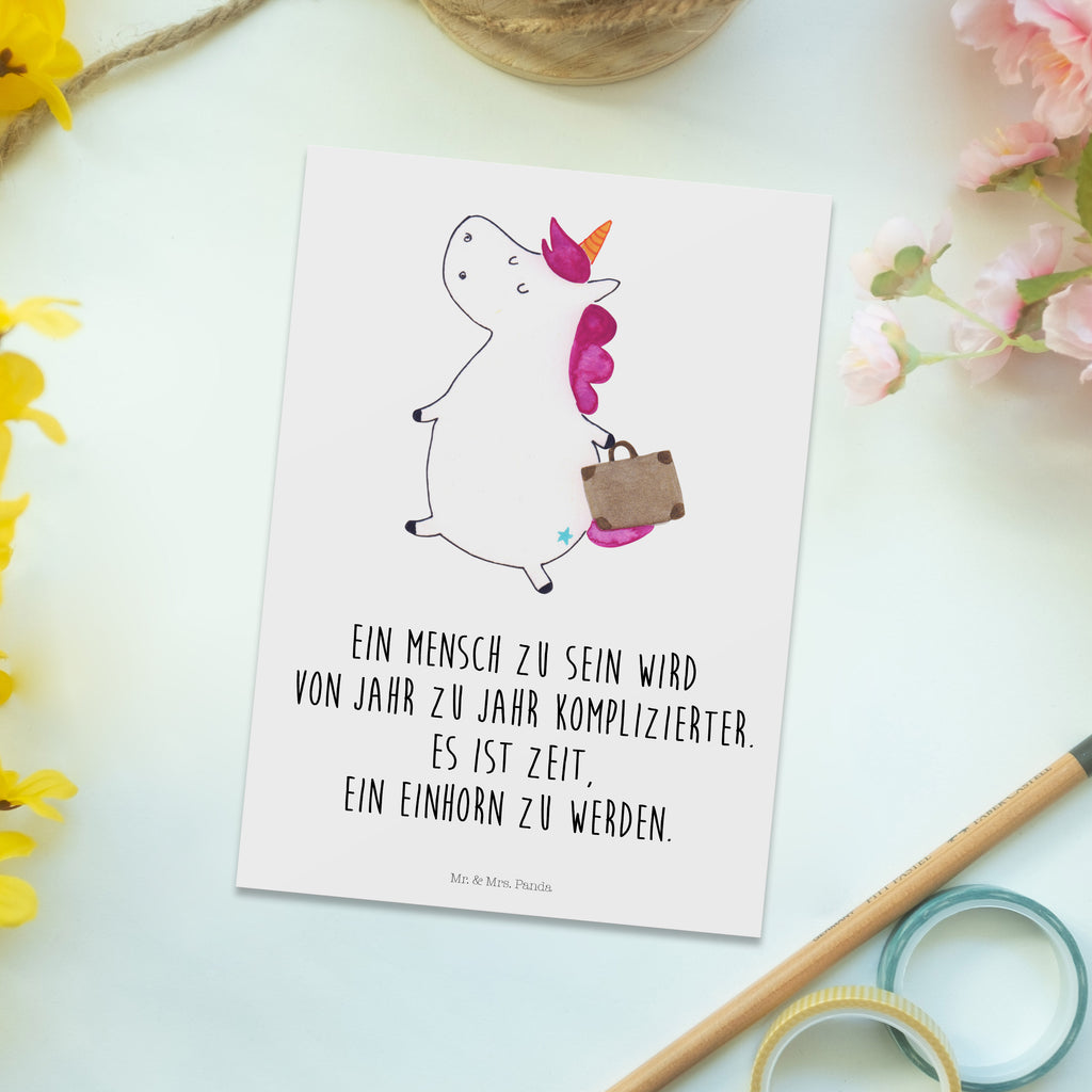 Postkarte Einhorn Koffer Geschenkkarte, Grußkarte, Karte, Einladung, Ansichtskarte, Geburtstagskarte, Einladungskarte, Dankeskarte, Einhorn, Einhörner, Einhorn Deko, Pegasus, Unicorn, unicorn, Koffer, Verreisen, Reise, Gepäck, Abenteuer, Erwachsen, Kind, albern, Spaß, lustig, witzig