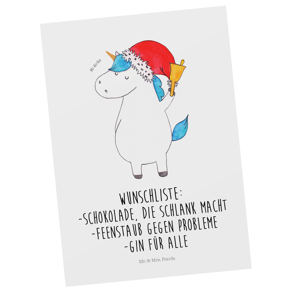 Postkarte Einhorn Weihnachtsmann Geschenkkarte, Grußkarte, Karte, Einladung, Ansichtskarte, Geburtstagskarte, Einladungskarte, Dankeskarte, Einhorn, Einhörner, Einhorn Deko, Pegasus, Unicorn, Gin, Schokolade, Schoki, Weihnachten, Weihnachtsmann, Nikolaus, Wunschzettel, Wunschliste, Feenstaub
