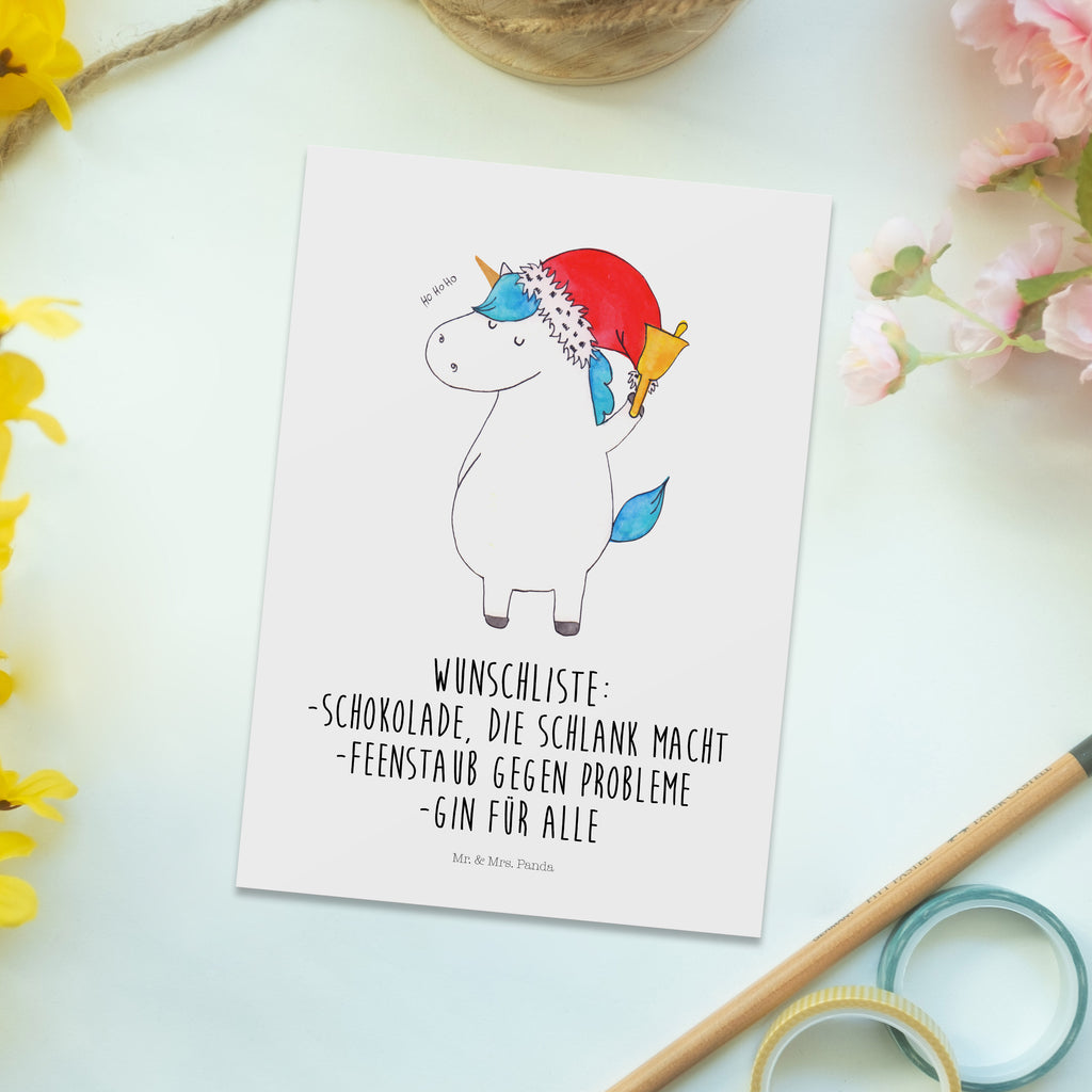 Postkarte Einhorn Weihnachtsmann Geschenkkarte, Grußkarte, Karte, Einladung, Ansichtskarte, Geburtstagskarte, Einladungskarte, Dankeskarte, Einhorn, Einhörner, Einhorn Deko, Pegasus, Unicorn, Gin, Schokolade, Schoki, Weihnachten, Weihnachtsmann, Nikolaus, Wunschzettel, Wunschliste, Feenstaub