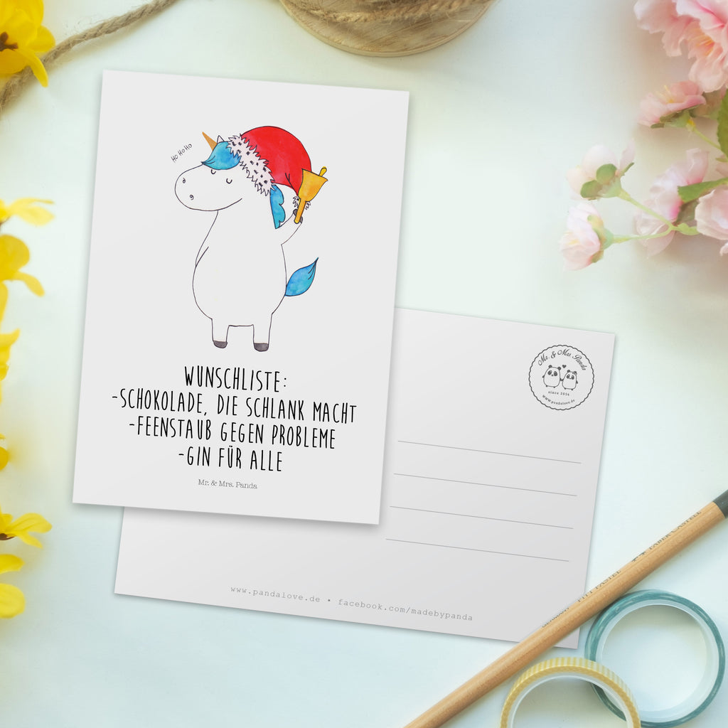 Postkarte Einhorn Weihnachtsmann Geschenkkarte, Grußkarte, Karte, Einladung, Ansichtskarte, Geburtstagskarte, Einladungskarte, Dankeskarte, Einhorn, Einhörner, Einhorn Deko, Pegasus, Unicorn, Gin, Schokolade, Schoki, Weihnachten, Weihnachtsmann, Nikolaus, Wunschzettel, Wunschliste, Feenstaub