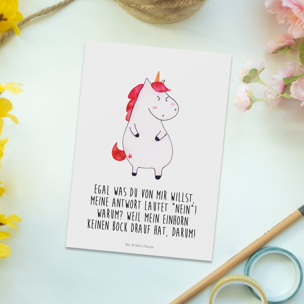 Postkarte Einhorn wütend Geschenkkarte, Grußkarte, Karte, Einladung, Ansichtskarte, Geburtstagskarte, Einladungskarte, Einhorn, Einhörner, Einhorn Deko, Pegasus, Unicorn, Realität, Ansage, lustlos, nein, Büro, Arbeit, wütend, dumme Fragen, lustig, Spaß, Geschenk