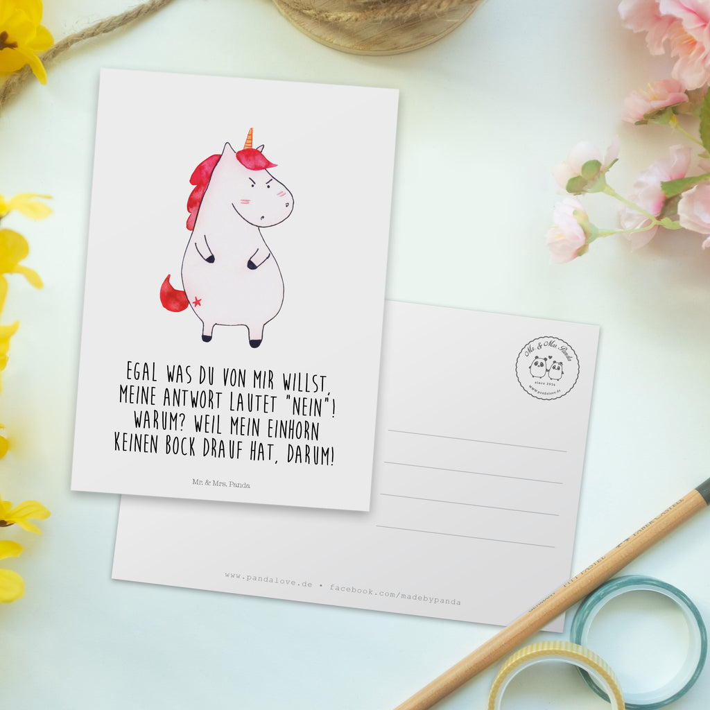 Postkarte Einhorn wütend Geschenkkarte, Grußkarte, Karte, Einladung, Ansichtskarte, Geburtstagskarte, Einladungskarte, Einhorn, Einhörner, Einhorn Deko, Pegasus, Unicorn, Realität, Ansage, lustlos, nein, Büro, Arbeit, wütend, dumme Fragen, lustig, Spaß, Geschenk