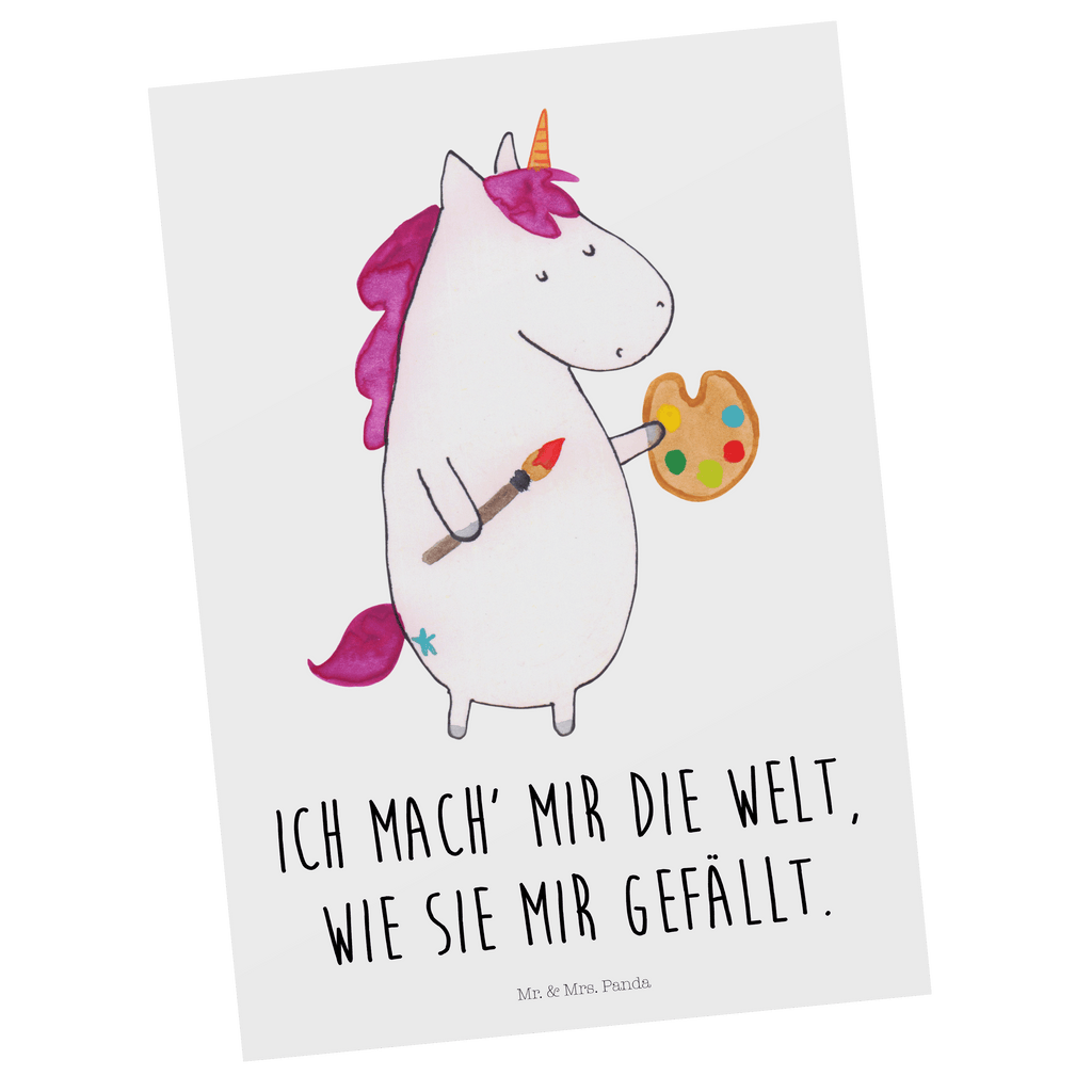 Postkarte Einhorn Künstler Geschenkkarte, Grußkarte, Karte, Einladung, Ansichtskarte, Geburtstagskarte, Einladungskarte, Einhorn, Einhörner, Einhorn Deko, Pegasus, Unicorn, Englisch, Künstler, Artist, Malen, Zeichnen, Welt, Farbe, Stift, Pinsel, Geschenk, Maler