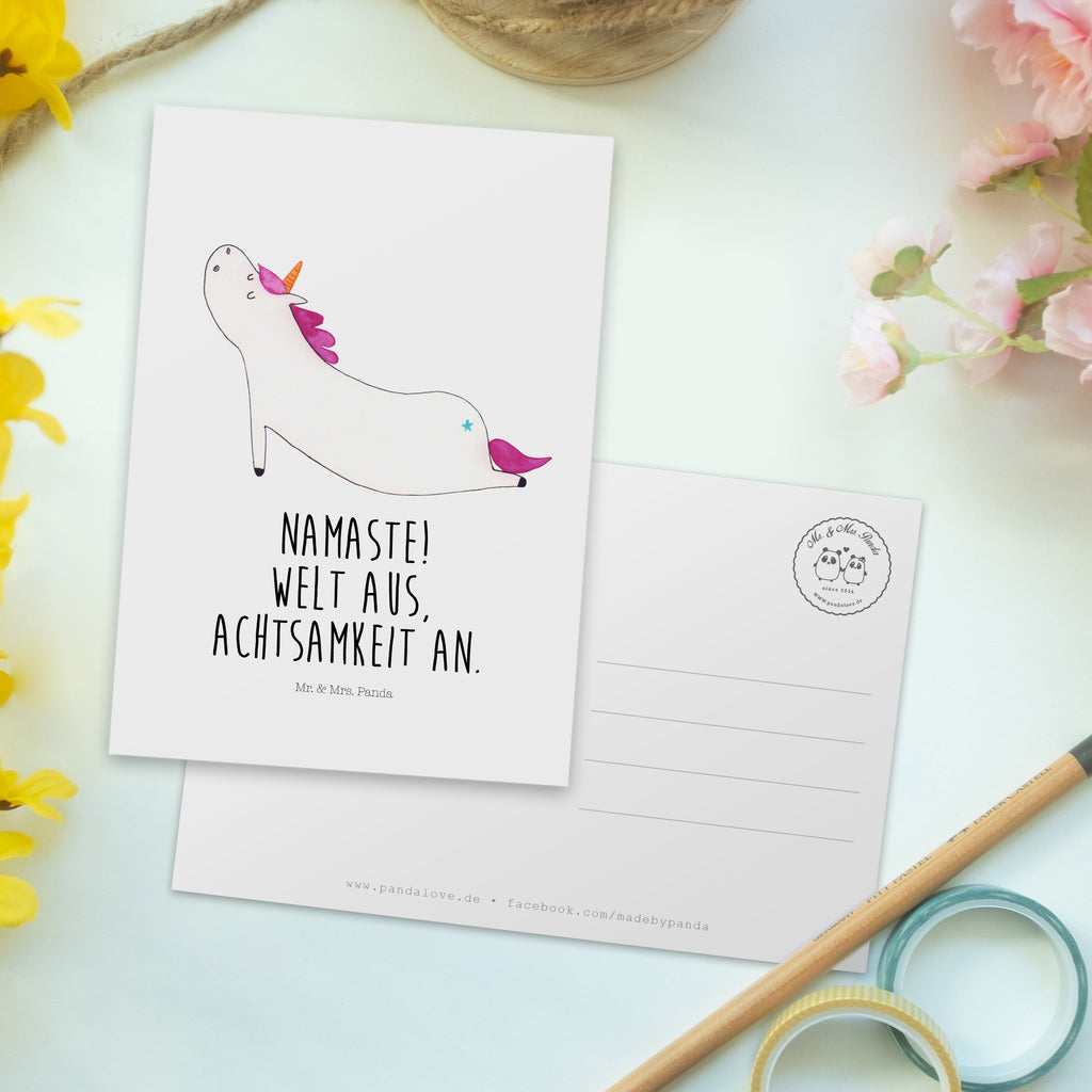 Postkarte Einhorn Yoga Geschenkkarte, Grußkarte, Karte, Einladung, Ansichtskarte, Geburtstagskarte, Einladungskarte, Dankeskarte, Einhorn, Einhörner, Einhorn Deko, Pegasus, Unicorn, Yoga, Namaste, Achtsamkeit, Entspannung, Joga, Yogamatte, Sport, lustig, witzig, süß