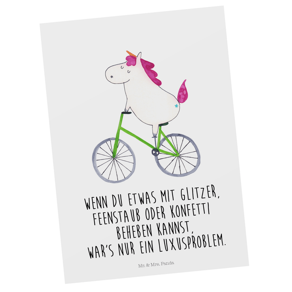 Postkarte Einhorn Radfahrer Geschenkkarte, Grußkarte, Karte, Einladung, Ansichtskarte, Geburtstagskarte, Einladungskarte, Einhorn, Einhörner, Einhorn Deko, Pegasus, Unicorn, Radfahren, Radfahrer, Rad, Bike, Feenstaub, Konfetti, Luxusproblem, Kummer, Liebeskummer